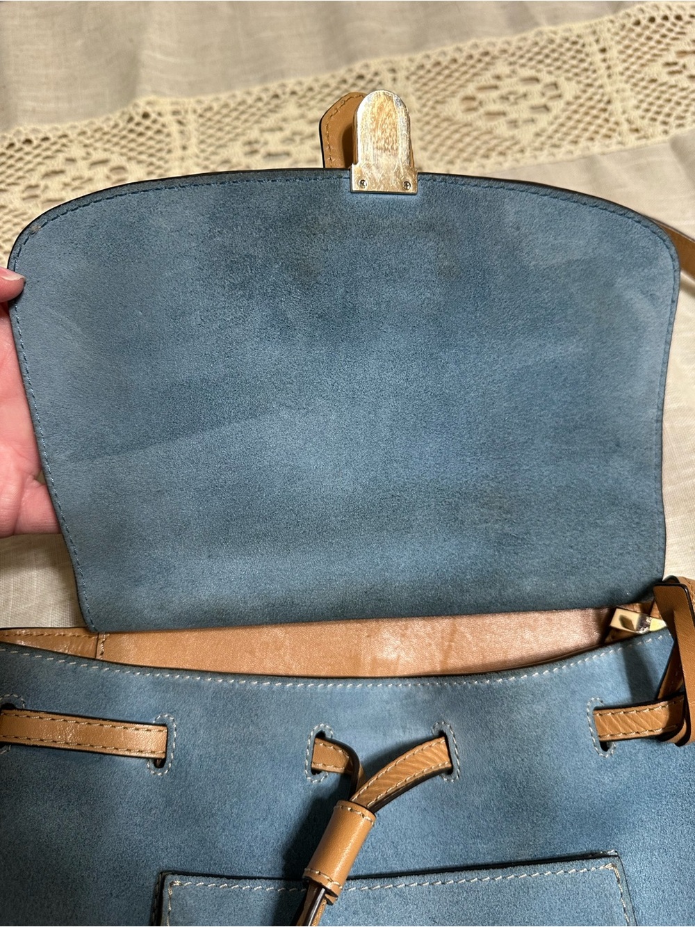 Michael Kors Romy Blue Suede and Leather Backpack - Picture 7 of 15